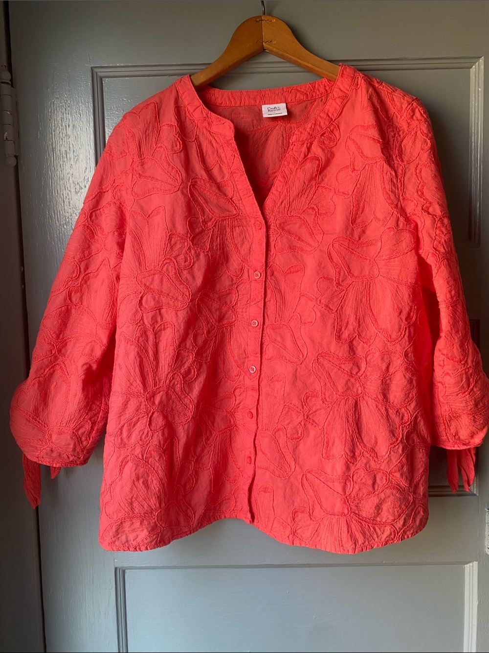 Croft & Barrow Tie Sleeve Shirt in Coral
